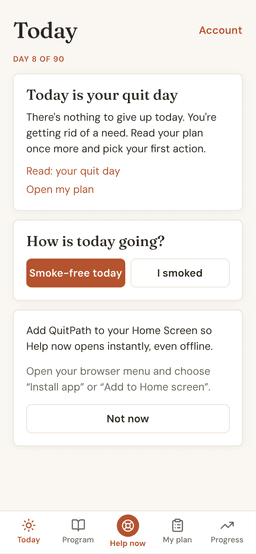 The Today screen on quit day